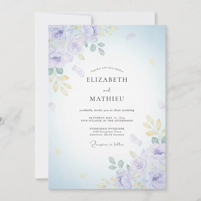 Lilac Gold Petal Wedding Invitation (Front)