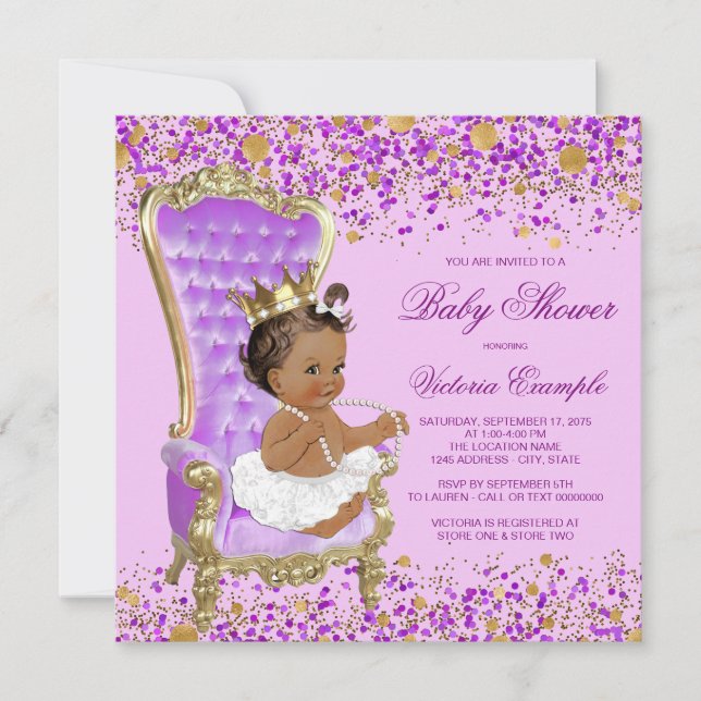 Lilac Gold Princess Baby Shower Invitation (Front)