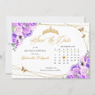 Lilac & Gold Quinceañera Save The Date Invitation