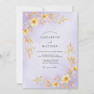 Lilac Gold Vine Wedding Invitation