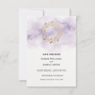 Lilac Gold Wreath Wedding Save The Date