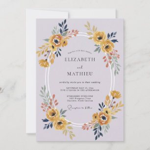 Lilac Golden Ranunculus Eucalyptus Wedding Invitation
