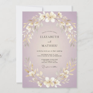 Lilac Golden Wreath Wedding Invitation