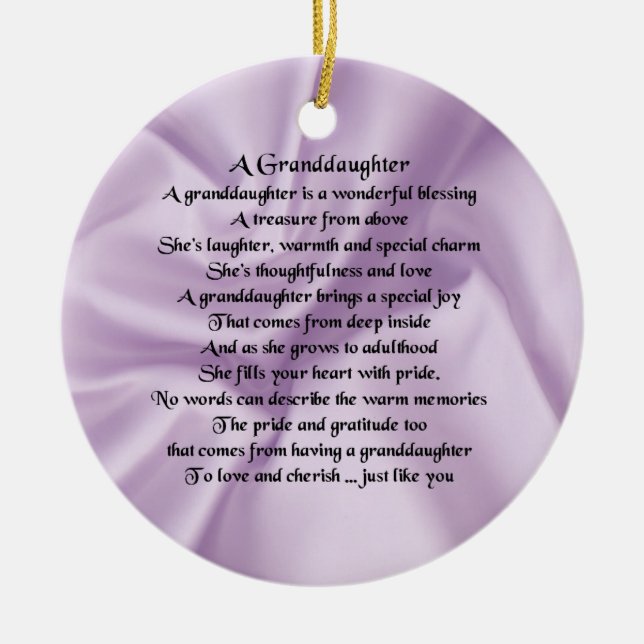 lilac   Granddaughter Poem Ceramic Tree Decoration (Front)