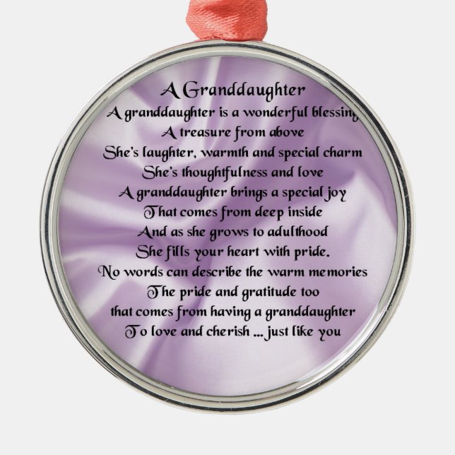 lilac   Granddaughter Poem Metal Tree Decoration (Front)