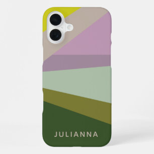 Lilac Green Geometric Colour Block Personalised iPhone 16 Plus Case