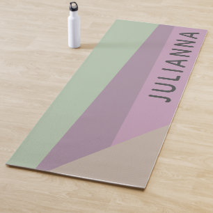 Lilac Green Geometric Colour Block Personalised Yoga Mat