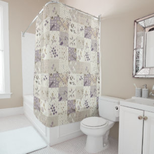  Lilac Green Patchwork Quilt Rustic Floral Retro  Shower Curtain