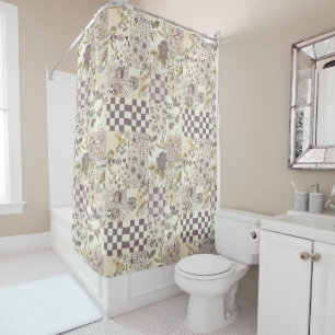  Lilac Green Patchwork Quilt Rustic Floral Retro  Shower Curtain
