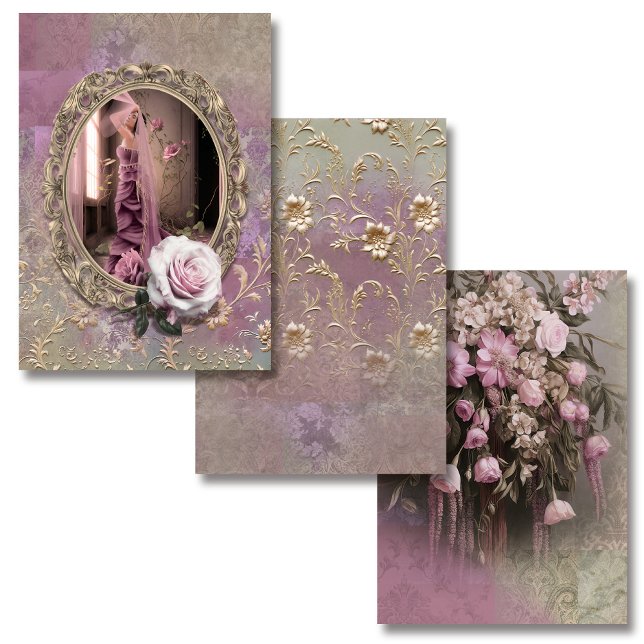 Lilac & Green Portrait, Floral, embossed Art  Wrapping Paper Sheet (Creator Uploaded)