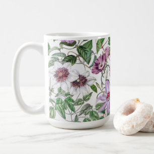 Lilac Green White Vintage Botanical Flowers Coffee Mug