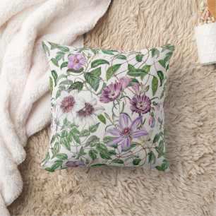 Lilac Green White Vintage Botanical Flowers Cushion