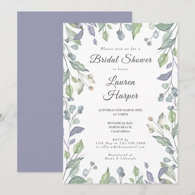 Lilac Greenery Floral Bridal Shower Invitation (Front/Back)