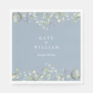 Lilac Greenery Floral Dusty Blue Wedding Napkin