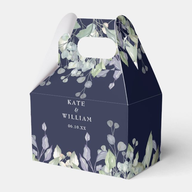 Lilac Greenery Floral Navy Blue Wedding Favour Box (Front Side)