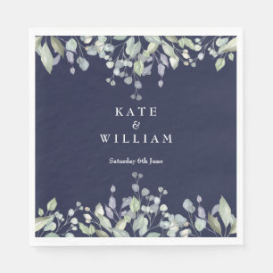 Lilac Greenery Floral Navy Blue Wedding Napkin