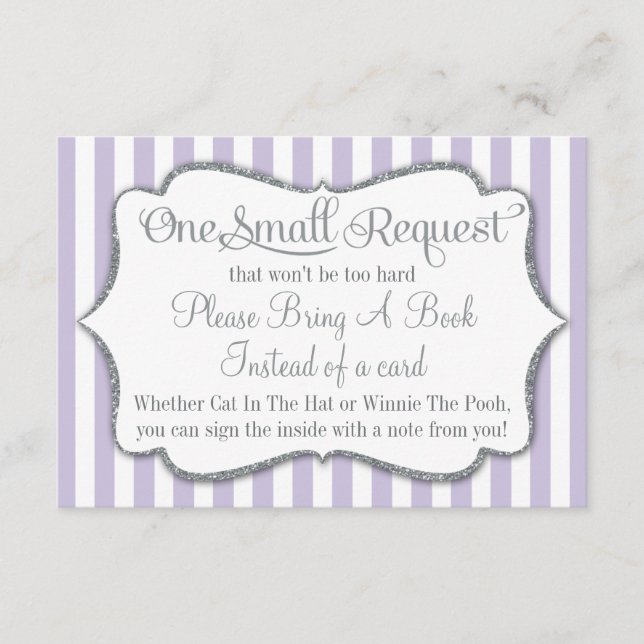 Lilac Grey Baby Shower Bring A Book Card Lavender (Front)