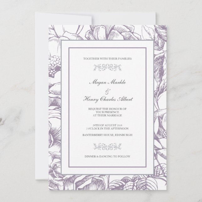 Lilac & Grey Botanical Floral Wedding Invitation (Front)