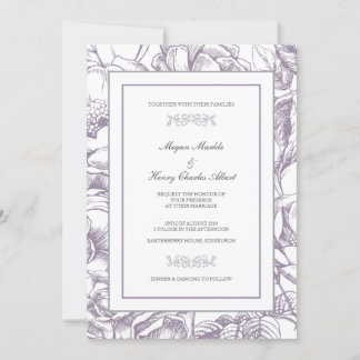 Lilac & Grey Botanical Floral Wedding Invitation