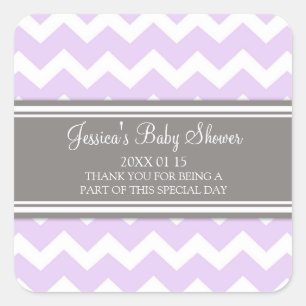 Lilac Grey Chevron Baby Shower Favour Stickers
