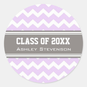 Lilac Grey Chevrons Graduation Custom Name Classic Round Sticker