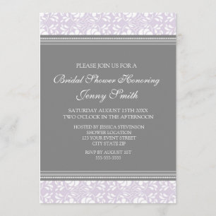 Lilac Grey Damask Bridal Shower Invitation Cards