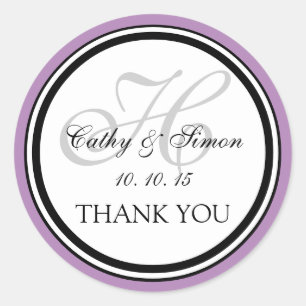 Lilac Grey Monogram H Wedding Thank You Sticker