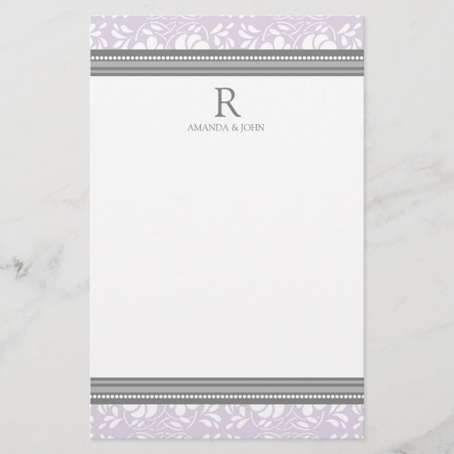 Lilac Grey White Wedding Monogram Stationery (Front)