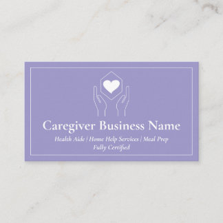 lilac Hand Heart Minimal Caregiver Business Card