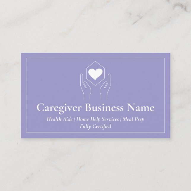 lilac Hand Heart Minimal Caregiver Business Card (Front)