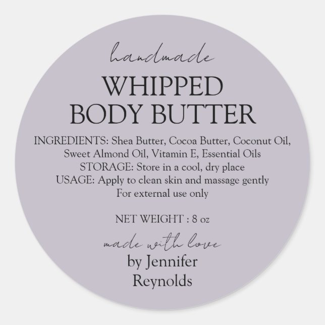 Lilac Handmade Body Butter Organic Classic Round Sticker (Front)