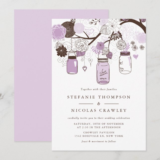 Lilac Hanging Mason Jars Wedding Invitation (Front/Back)