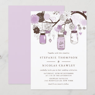 Lilac Hanging Mason Jars Wedding Invitation