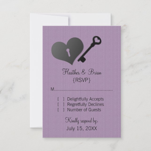 Lilac Heart Lock and Key Response Card (Front)