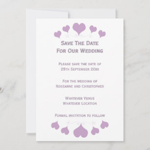 Lilac Hearts Design Wedding Save The Date