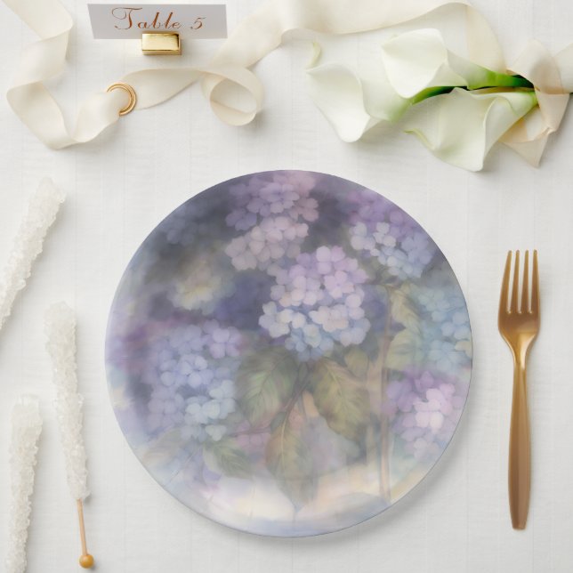 Lilac Hydrangea Watercolor Luncheon Napkin Paper Plate (Wedding)