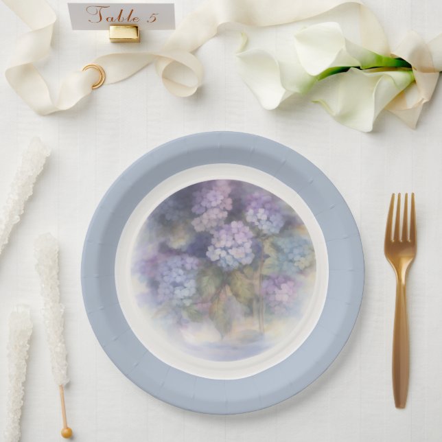 Lilac Hydrangea Watercolor Luncheon Napkin Paper Plate (Wedding)