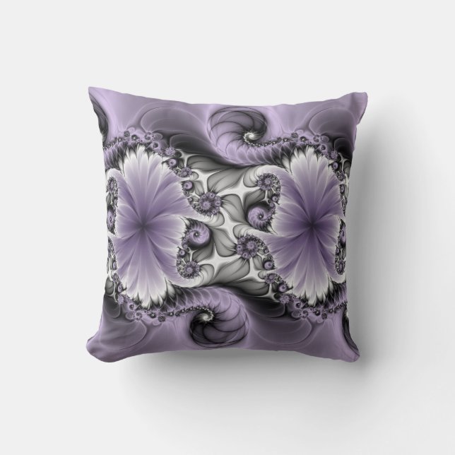 Lilac Illusion Abstract Floral Fractal Art Fantasy Cushion (Front)