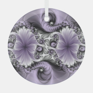 Lilac Illusion Abstract Floral Fractal Art Fantasy Glass Tree Decoration