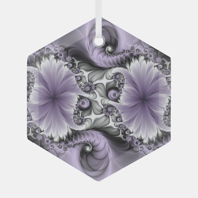 Lilac Illusion Abstract Floral Fractal Art Fantasy Glass Tree Decoration (Front)