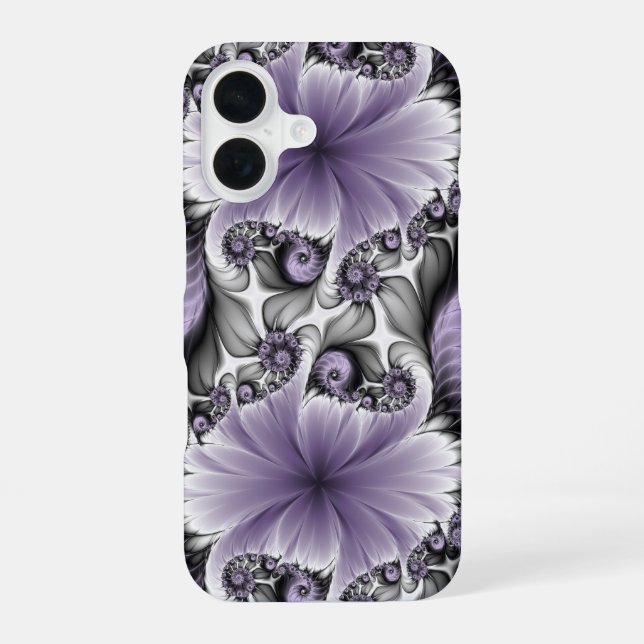 Lilac Illusion Abstract Floral Fractal Art Fantasy iPhone 16 Case (Back)