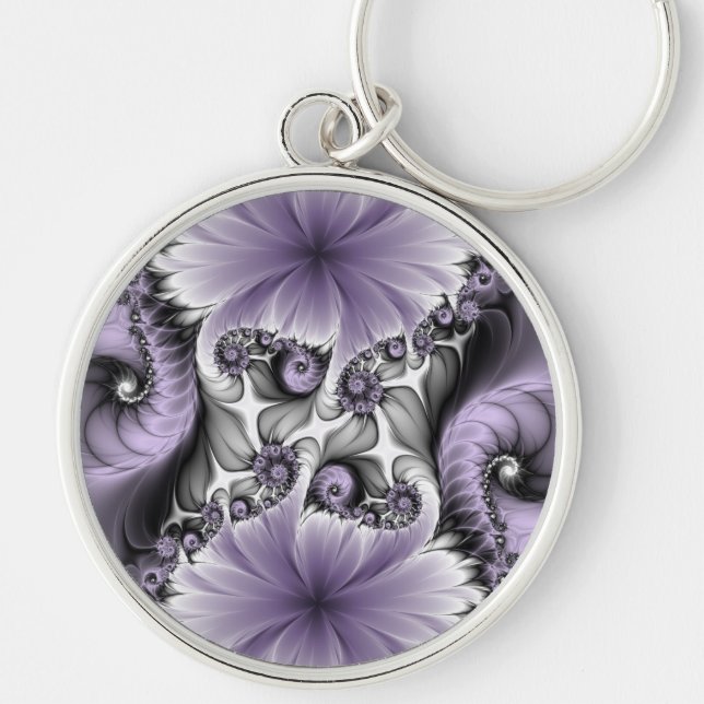 Lilac Illusion Abstract Floral Fractal Art Fantasy Key Ring (Front)