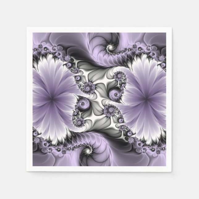 Lilac Illusion Abstract Floral Fractal Art Fantasy Napkin (Front)