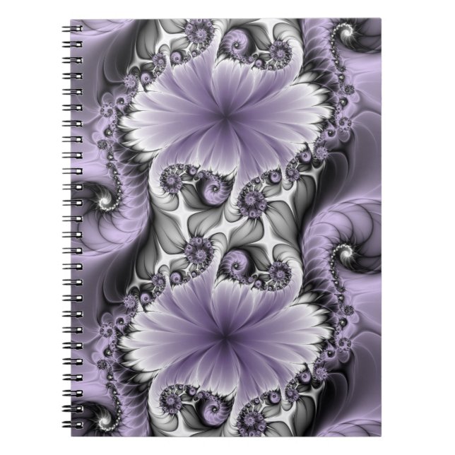 Lilac Illusion Abstract Floral Fractal Art Fantasy Notebook (Front)
