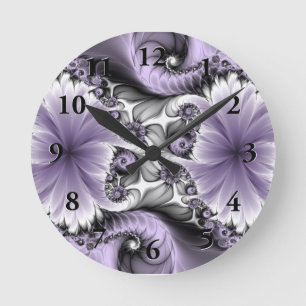 Lilac Illusion Abstract Floral Fractal Art Fantasy Round Clock