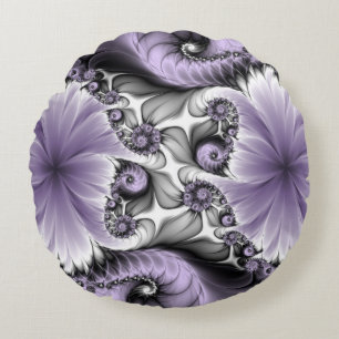 Lilac Illusion Abstract Floral Fractal Art Fantasy Round Cushion