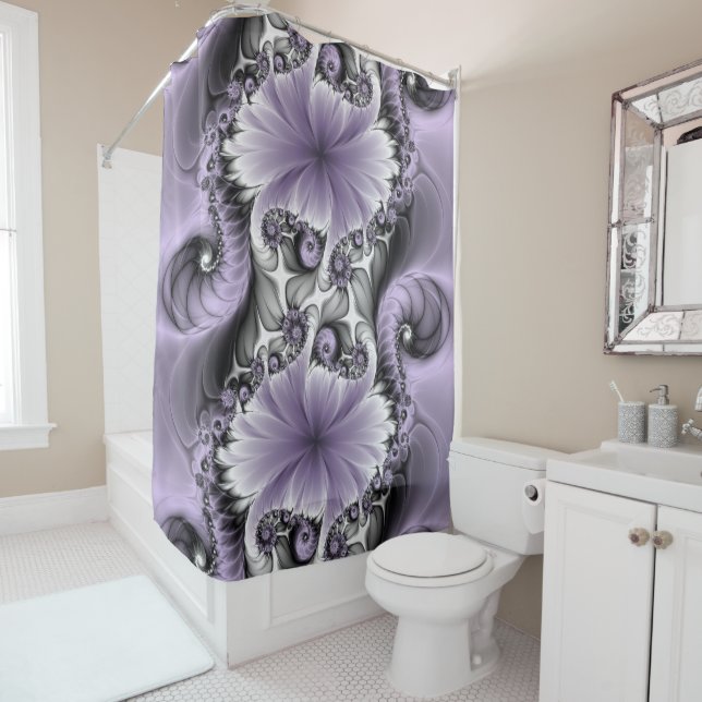 Lilac Illusion Abstract Floral Fractal Art Fantasy Shower Curtain (In Situ)