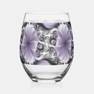 Lilac Illusion Abstract Floral Fractal Art Fantasy Stemless Wine Glass
