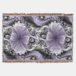 Lilac Illusion Abstract Floral Fractal Art Fantasy Throw Blanket