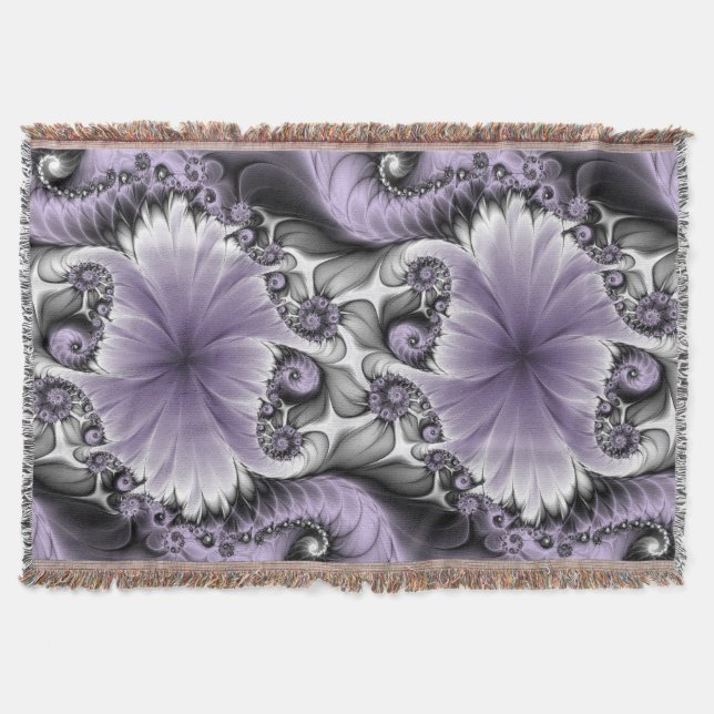 Lilac Illusion Abstract Floral Fractal Art Fantasy Throw Blanket (Front)